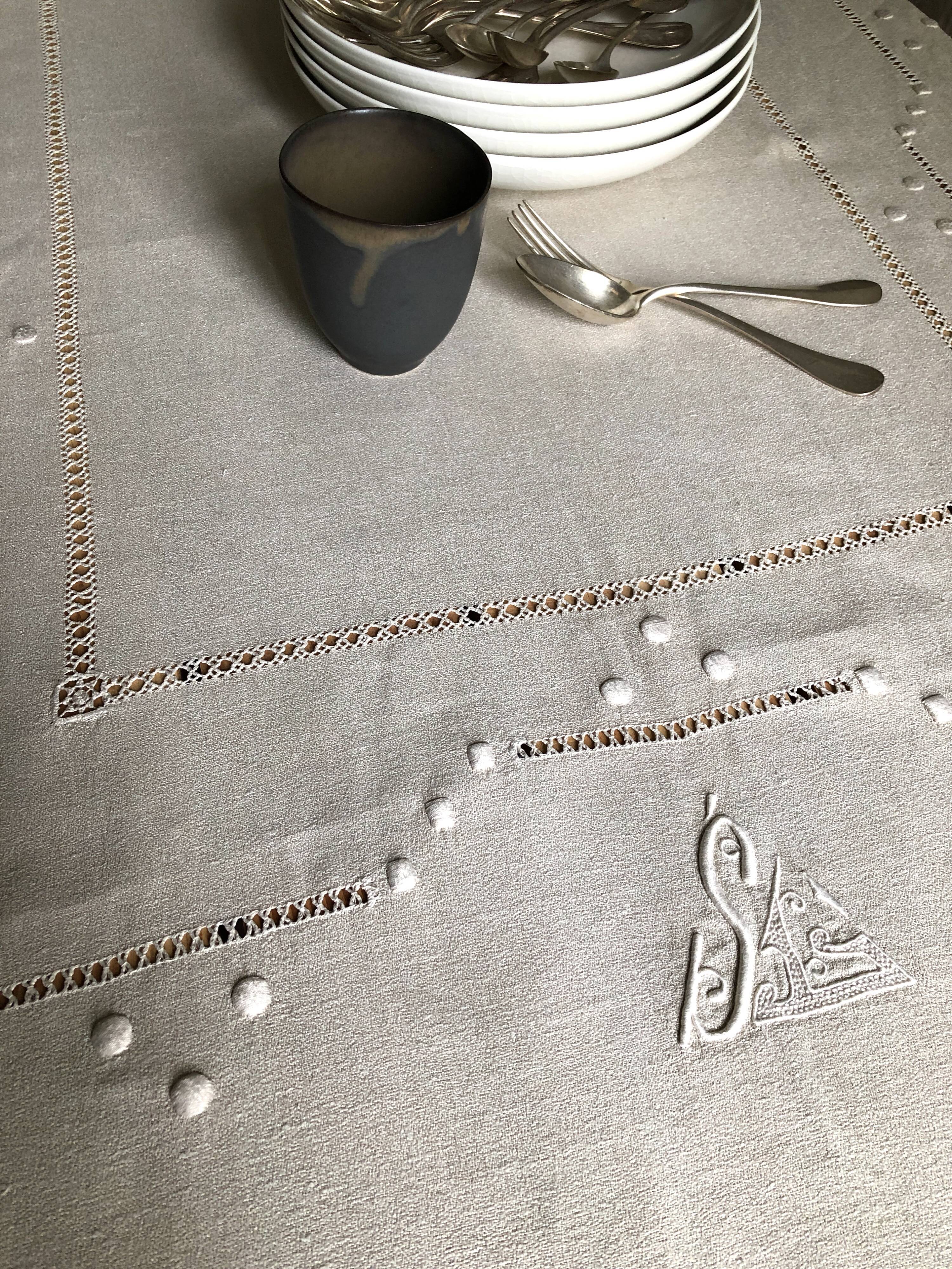 Antique linen tablecloth and whipped cream silk