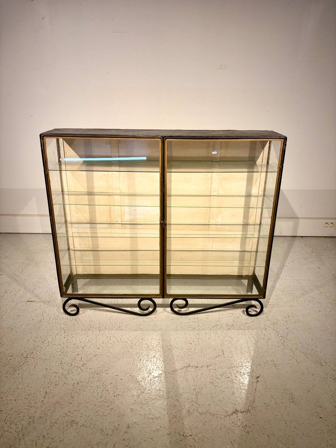 Double vintage metal and glass display cabinet from the 50s/60s – industrial style