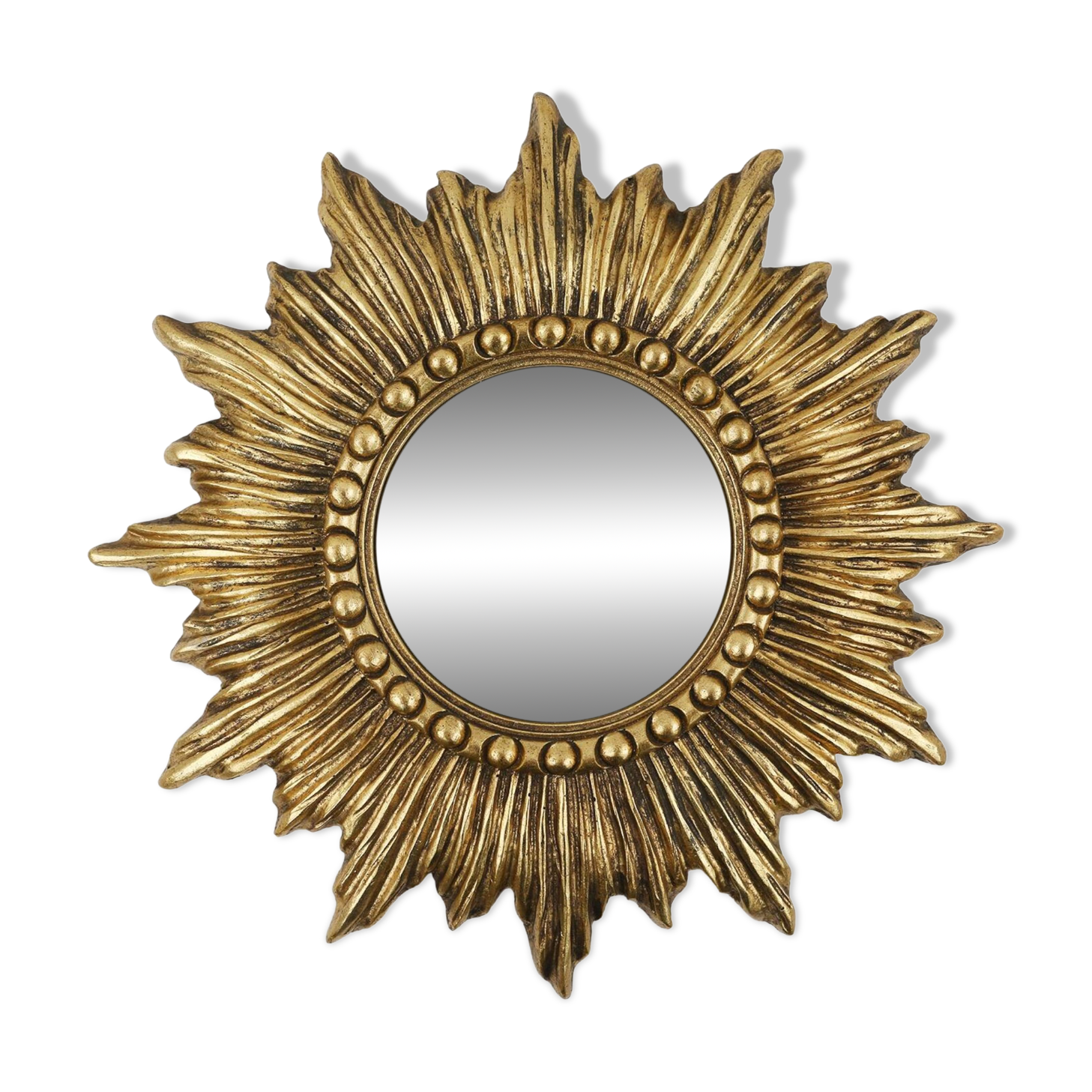 Gold Sunburst Mirror in Resin with Convex Mirror, France, 1960s