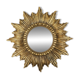 Gold Sunburst Mirror in Resin with Convex Mirror, France, 1960s