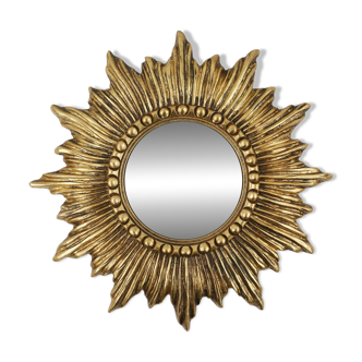 Gold Sunburst Mirror in Resin with Convex Mirror, France, 1960s