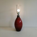 Lamp base in deep red glass, from Danish Holmegaard glassworks