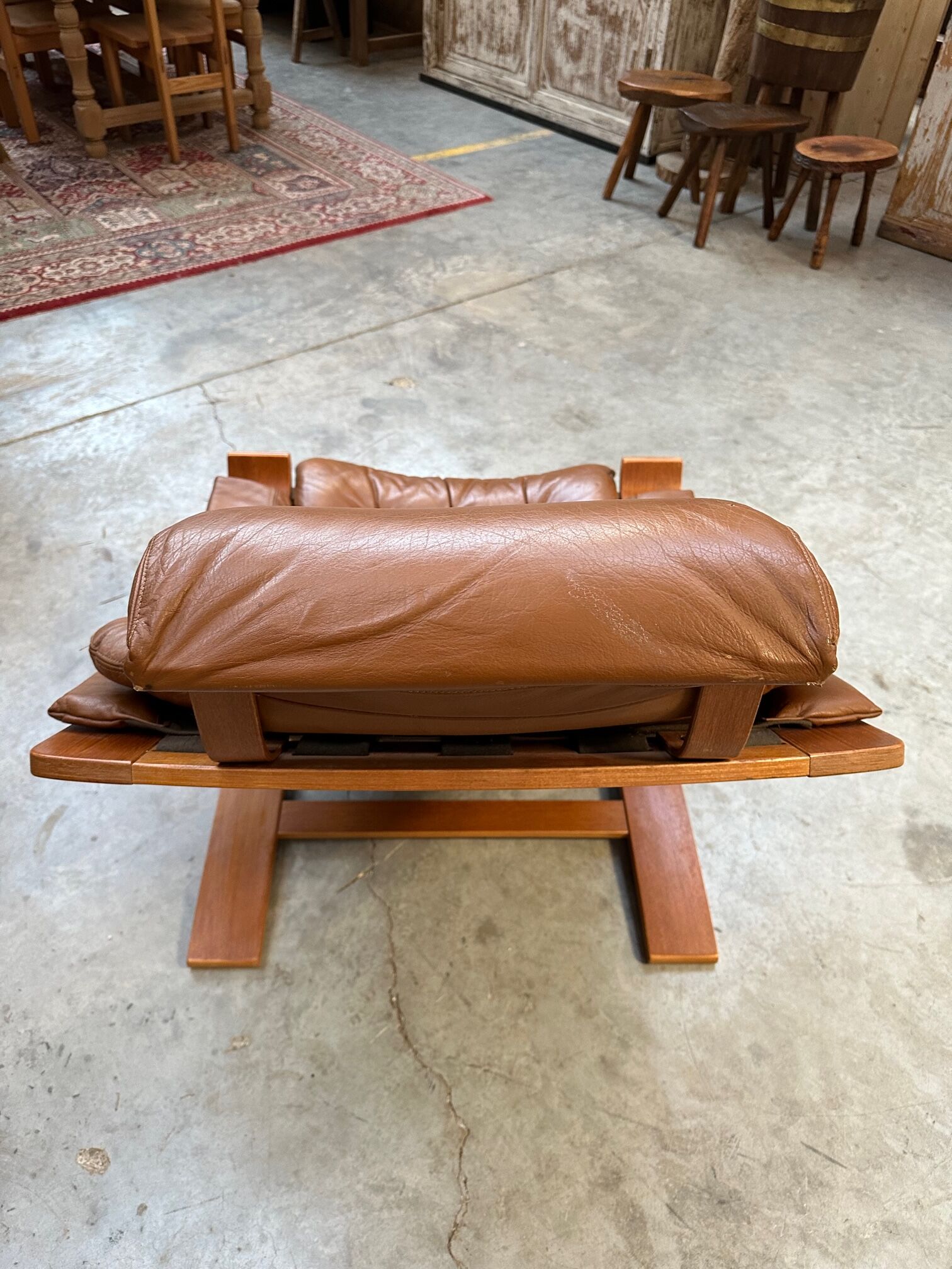 Kroken armchair and footrest in leather and bentwood by Ake Fribytter for Nelo Mobel, Sweden