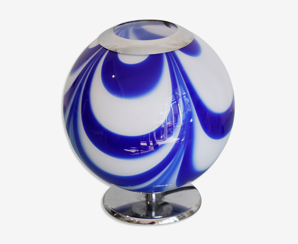 Lampe globe verre opale bleu blanc Italie