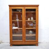 Vintage wooden glass bookcase cabinet