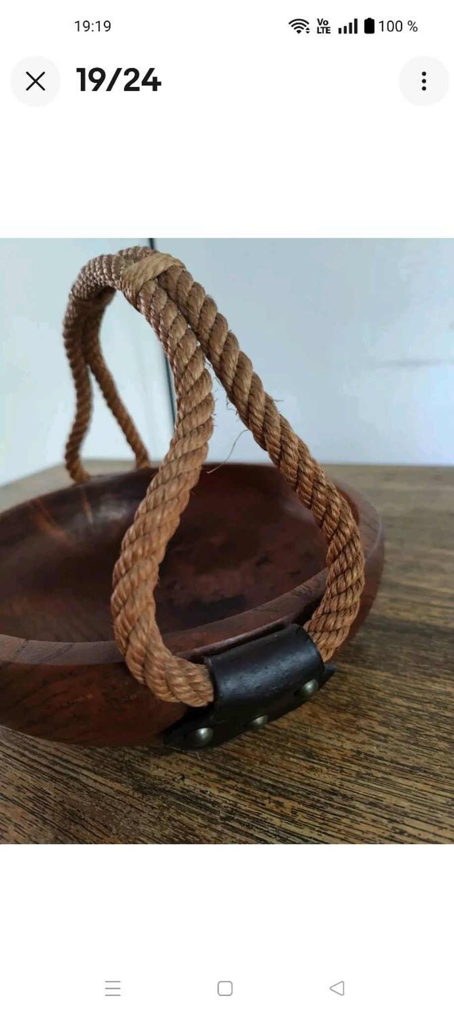 Adrien Audoux and Frida Minet rare basket in solid oak and cordage.