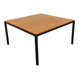 Vintage modernist square coffee table in teak and black metal from the 60s