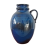 Blue floor vase with handle, mid century ceramic vase