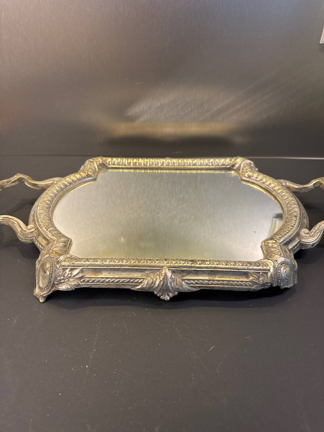 Silver metal mirror tray