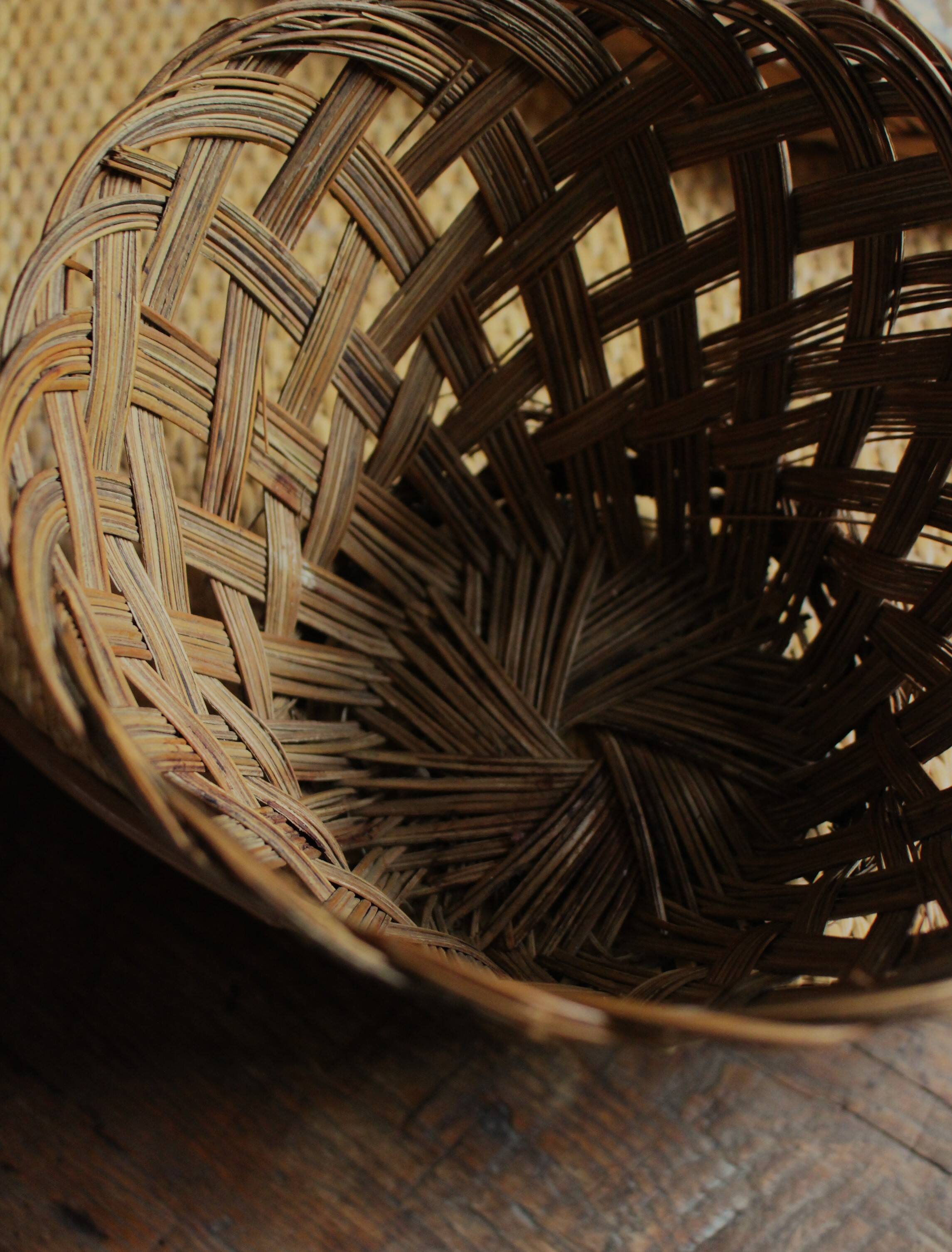 Small tall vintage openwork wicker basket
