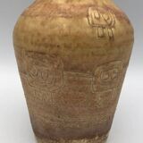 Vase vintage en céramique d’accolay, art brutaliste, signé hubert guy