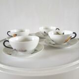4 cups and cups in fine Limoges porcelain signed LC 60s