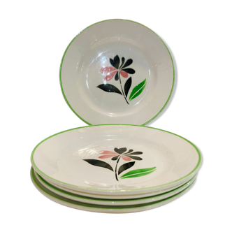 X5 small plates floral pattern glass Digoin sarreguemines Rustic -France -retro-vintage