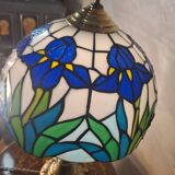 antique bronze floor lamp from the 19th century in superb condition with a beautiful iris glass shade