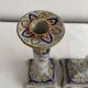 Bougeoirs, base carré, XIXème, Fourmaintraux, Desvres, décor fleurs, volutes, lambrequins, treillis