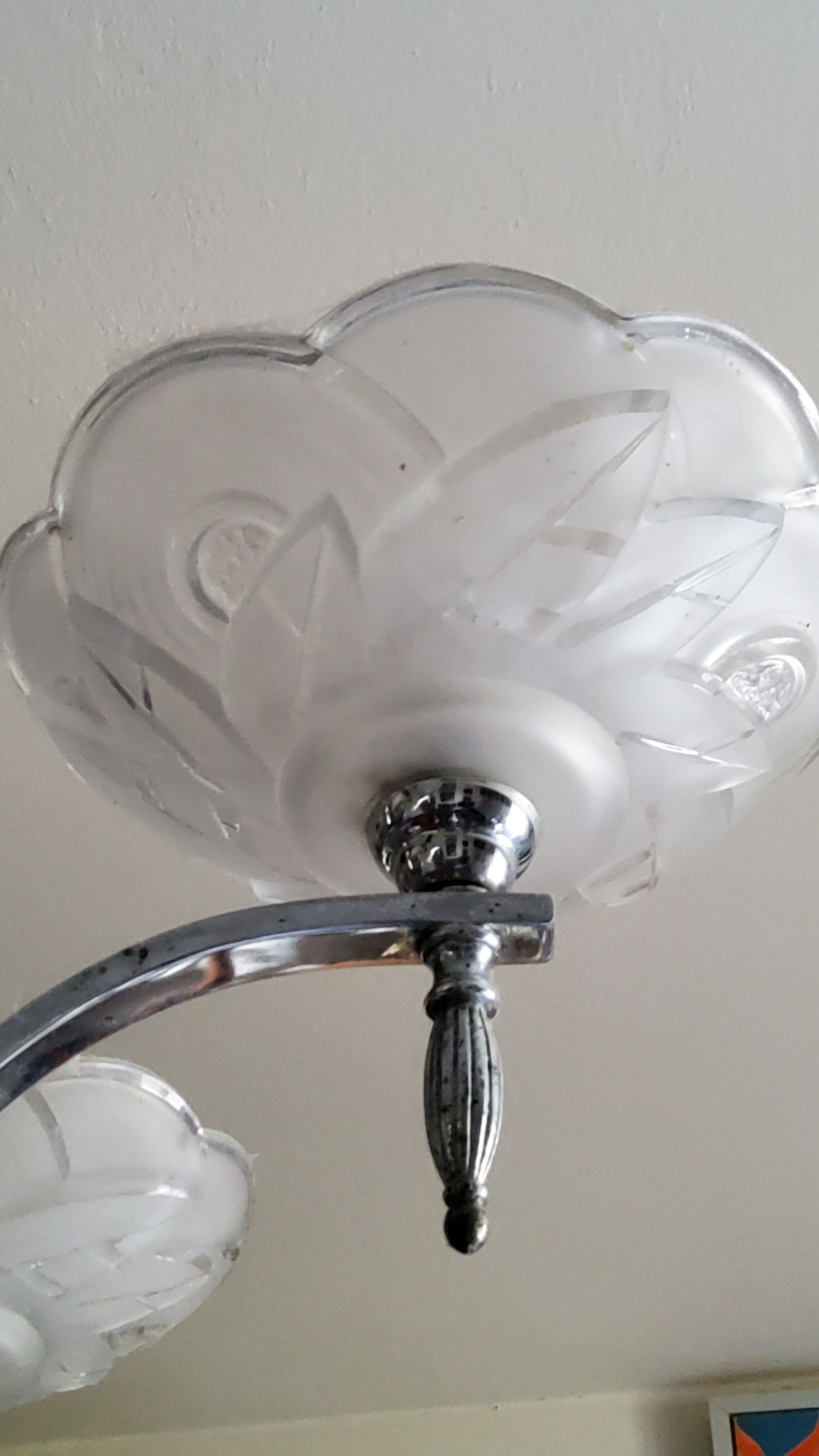 Art deco chandelier in chromed metal and glass 6 arms of lights