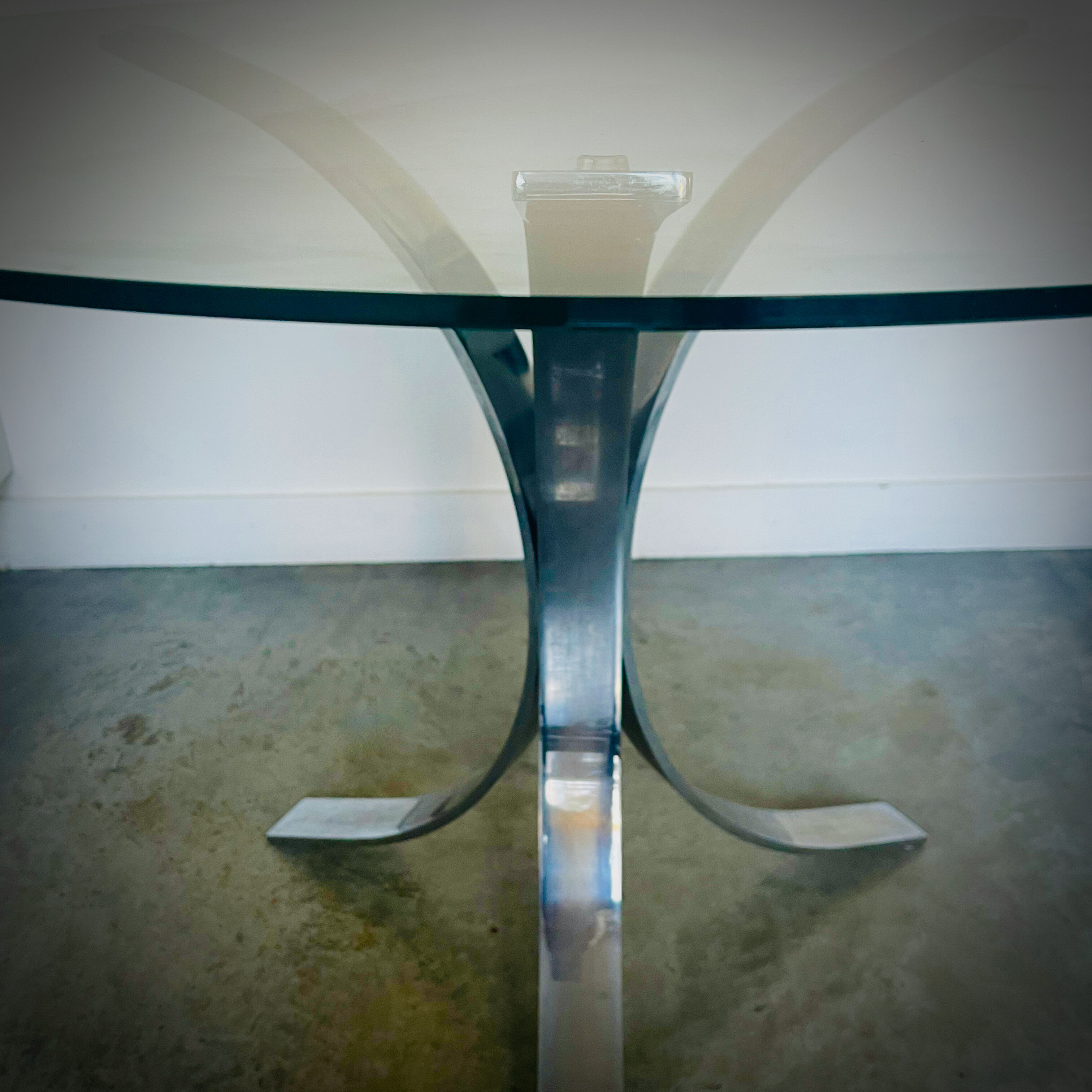 Dining table glass and chrome vintage 1970s