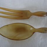 Pair of horn and silver-plated salad servers