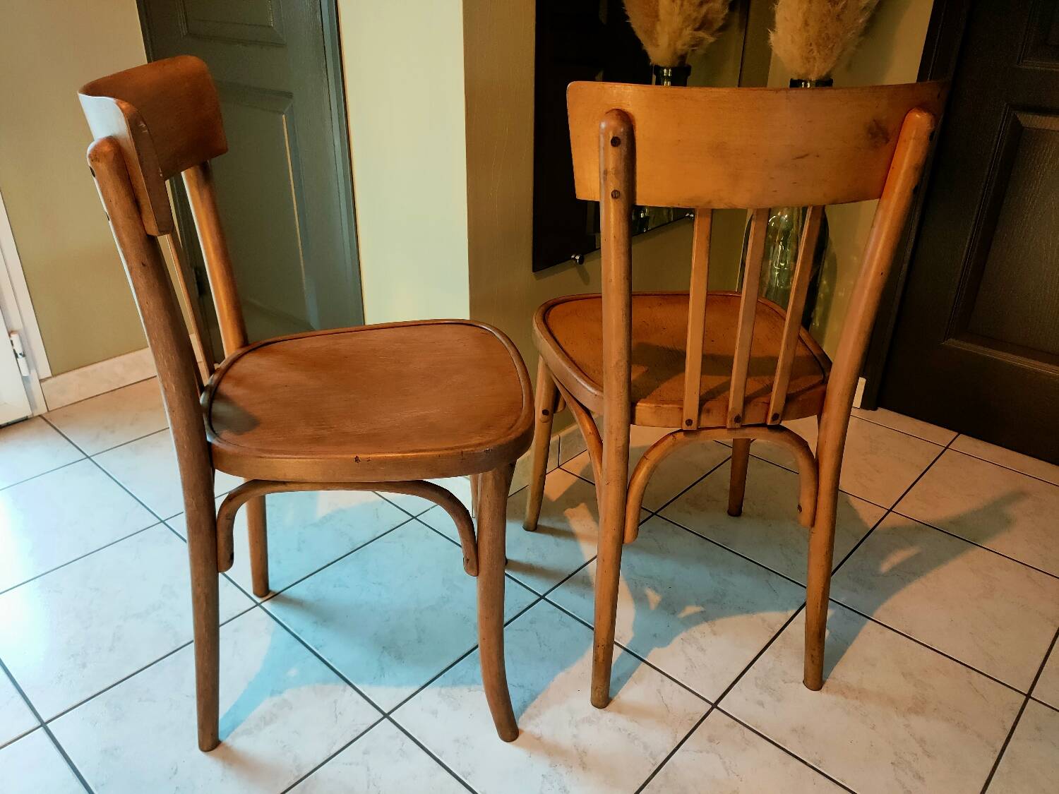 Pair of curved wooden bistro chairs