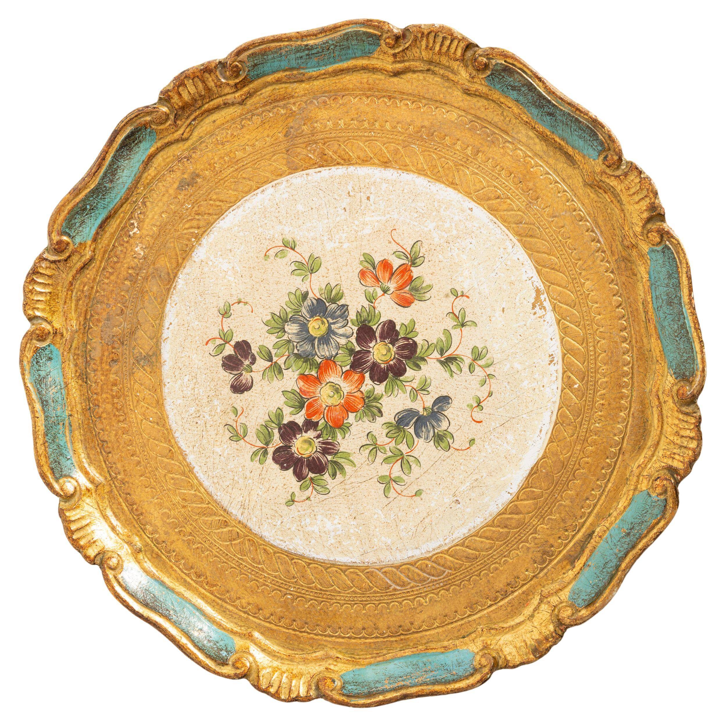 Vintage light blue decorative wooden plate, Italy, 1960s.