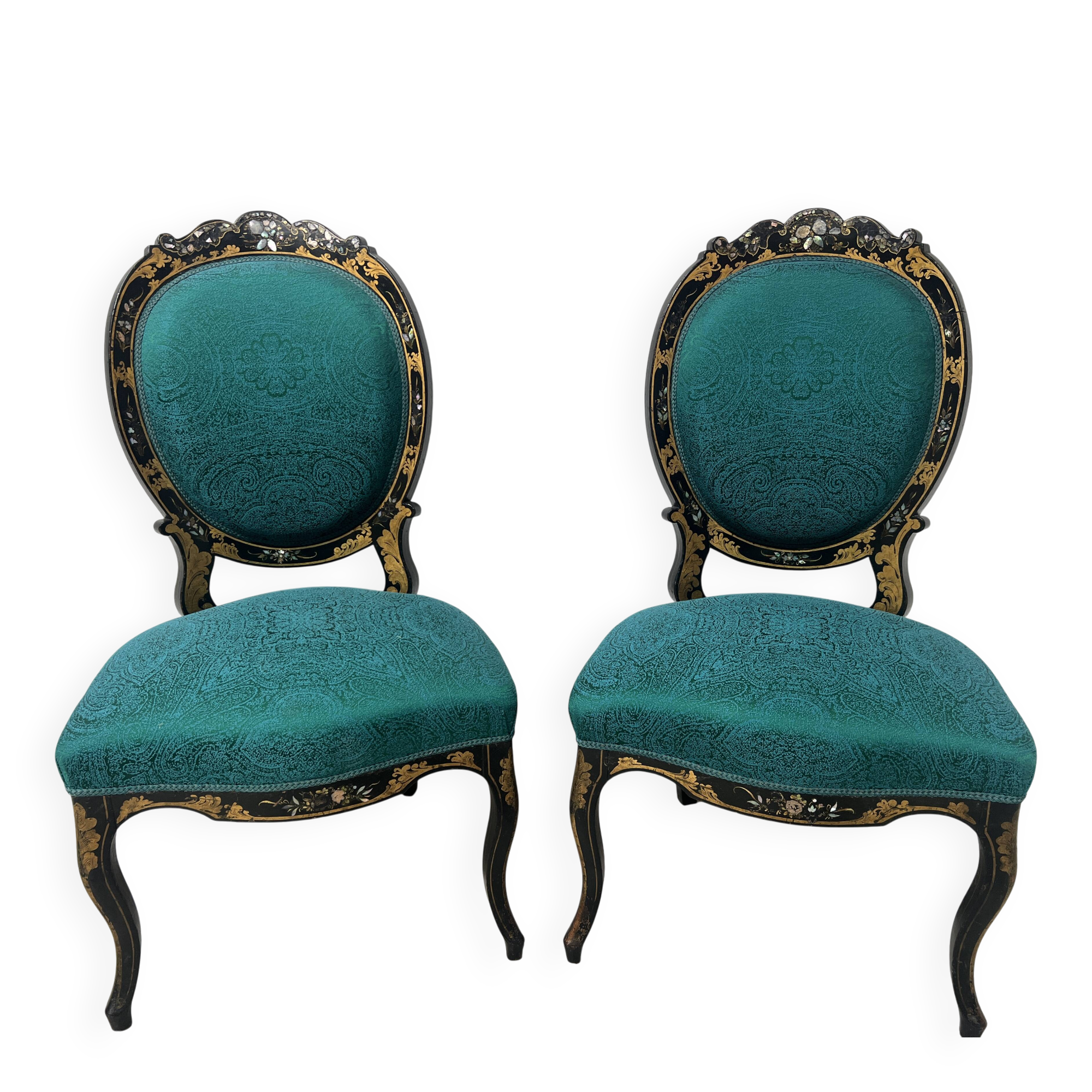 Pair of Napoleon III chairs in black lacquered wood, 19th century.