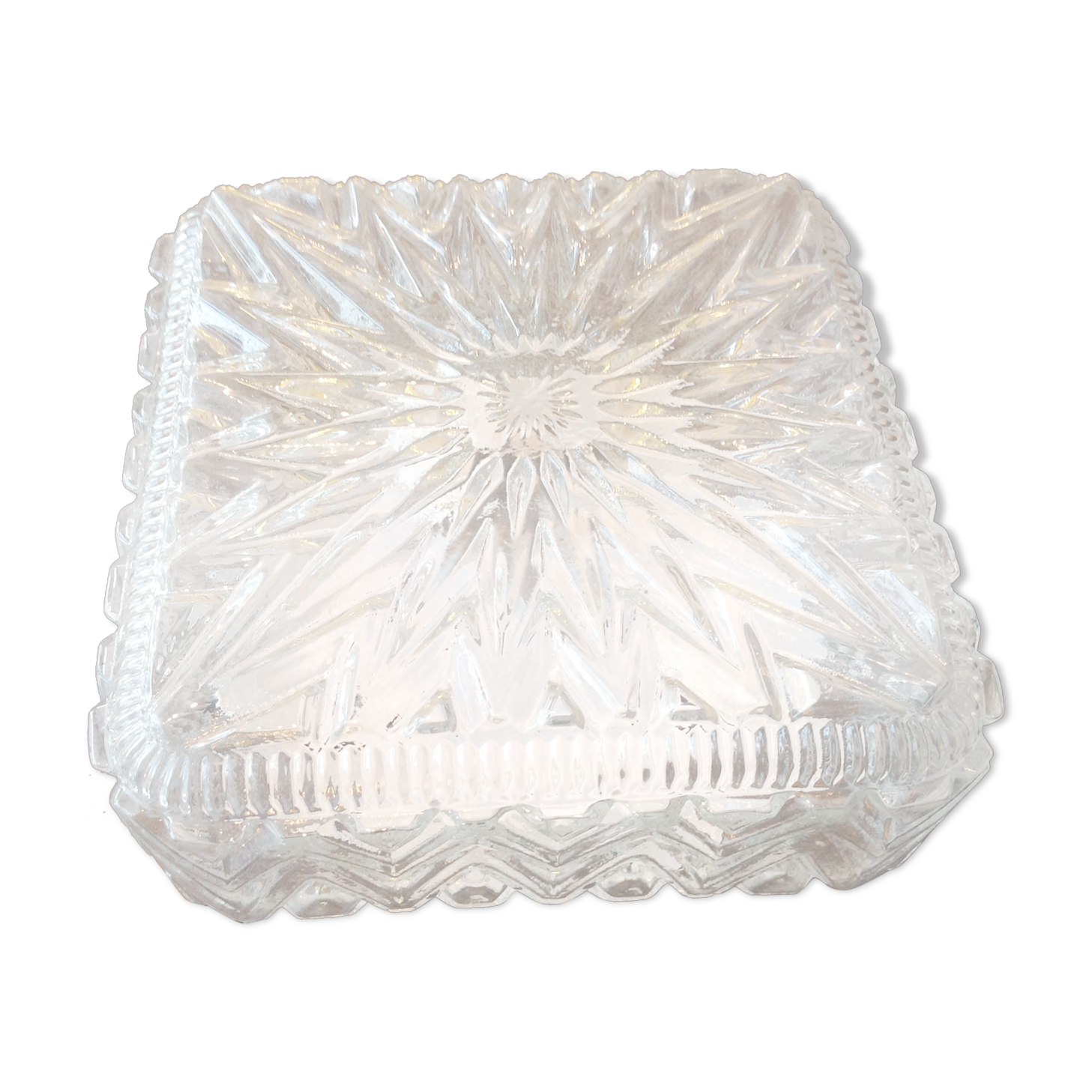 Square ceiling lamp in structured glass vintage 60s-70s