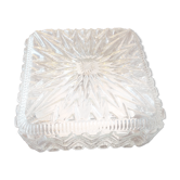 Square ceiling lamp in structured glass vintage 60s-70s
