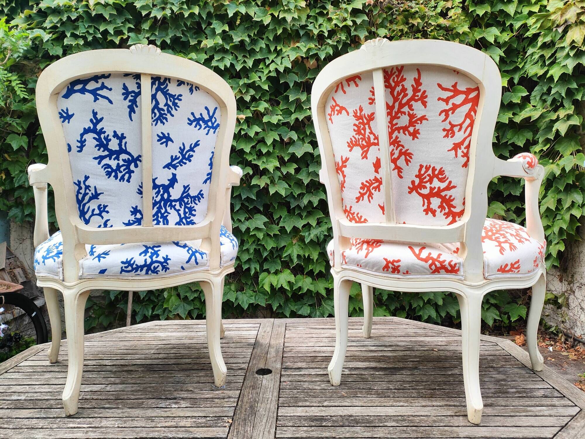 Pair of Louis XV style armchairs. New upholstery with "Coral" pattern.