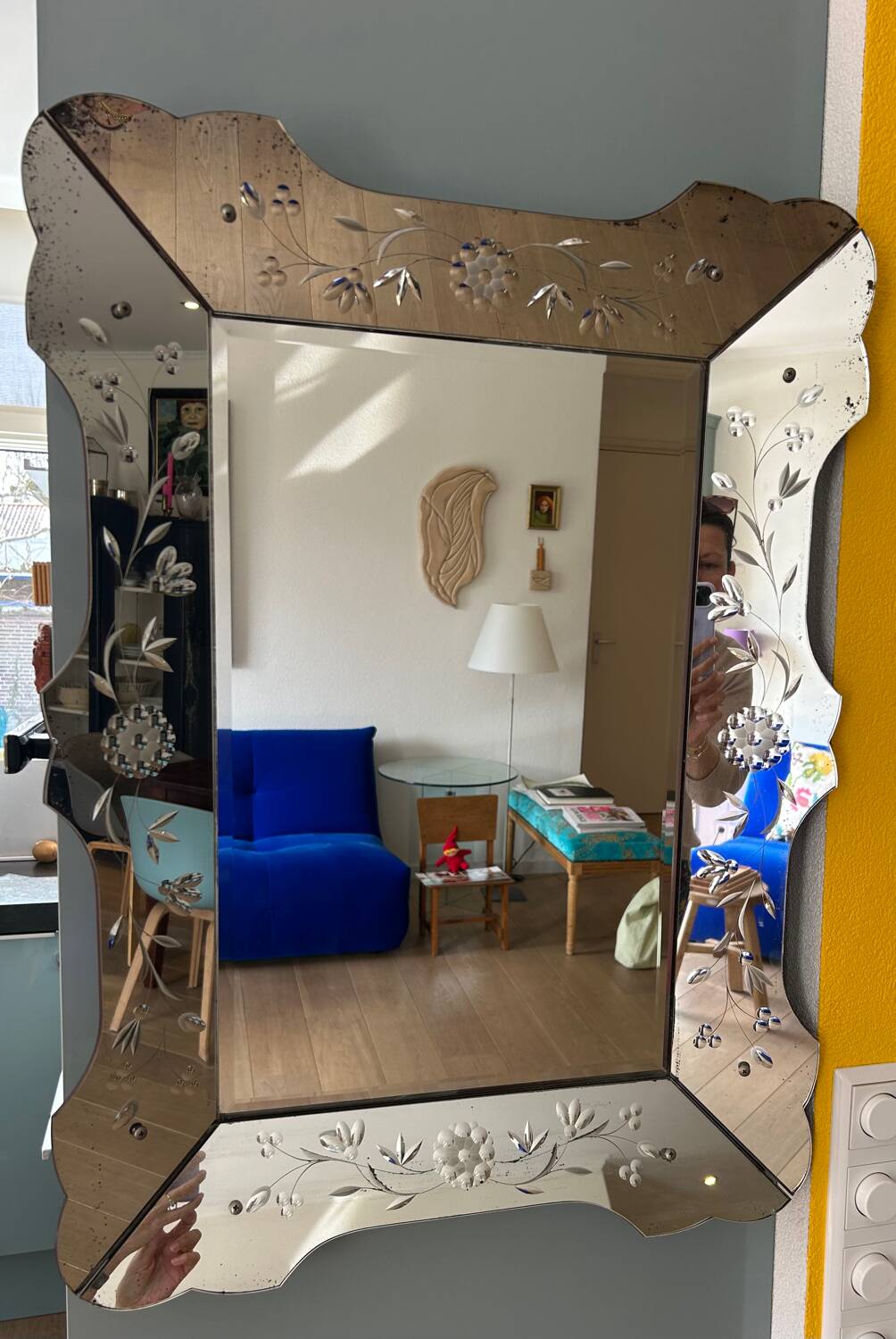 Prachtige Vintage Venetiaanse Spiegel – Geëtst Glas 79x58 cm