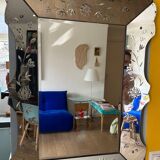 Prachtige Vintage Venetiaanse Spiegel – Geëtst Glas 79x58 cm