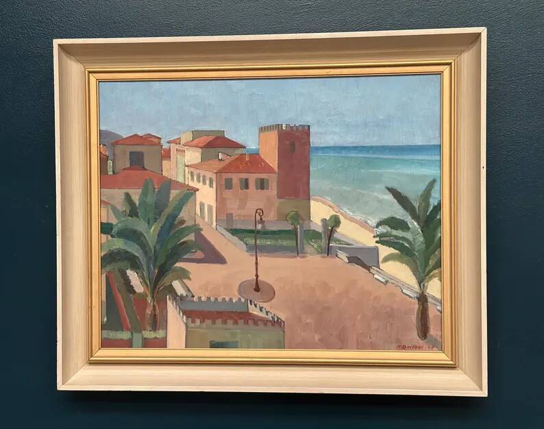Original Swedish Oil on Canvas – “Motif from Italy” by K. Berthel – Signed – Dated 1949 – Vintage & Framed – 73 × 61 cm (28.7" × 24")
