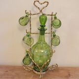 Napoleon III enameled liquor service with gilded brass basket