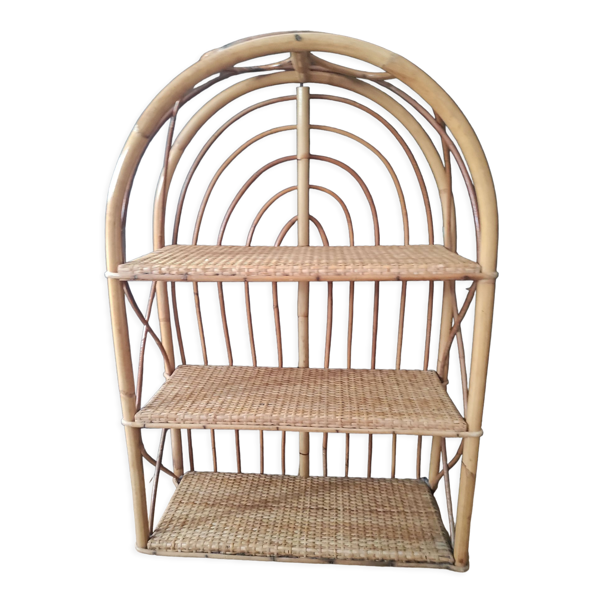 Shelf arch vintage rattan light honey 3 levels