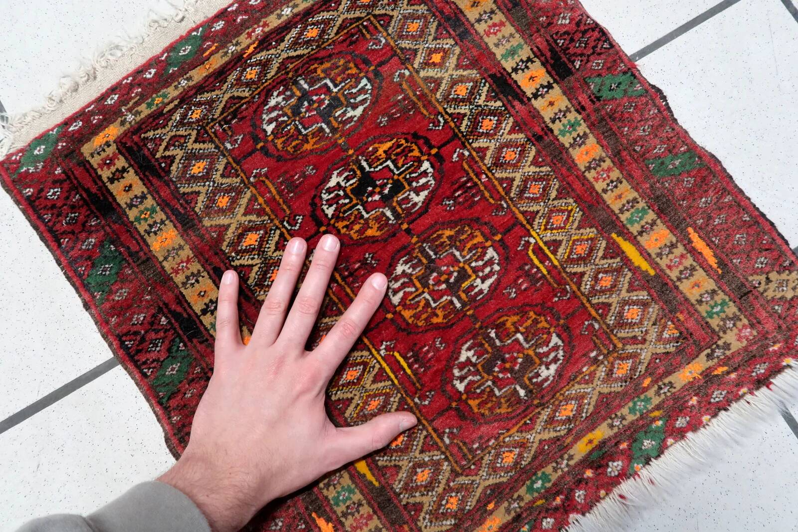 Handmade vintage Afghan Ersari mat 46cm x 50cm 1960s