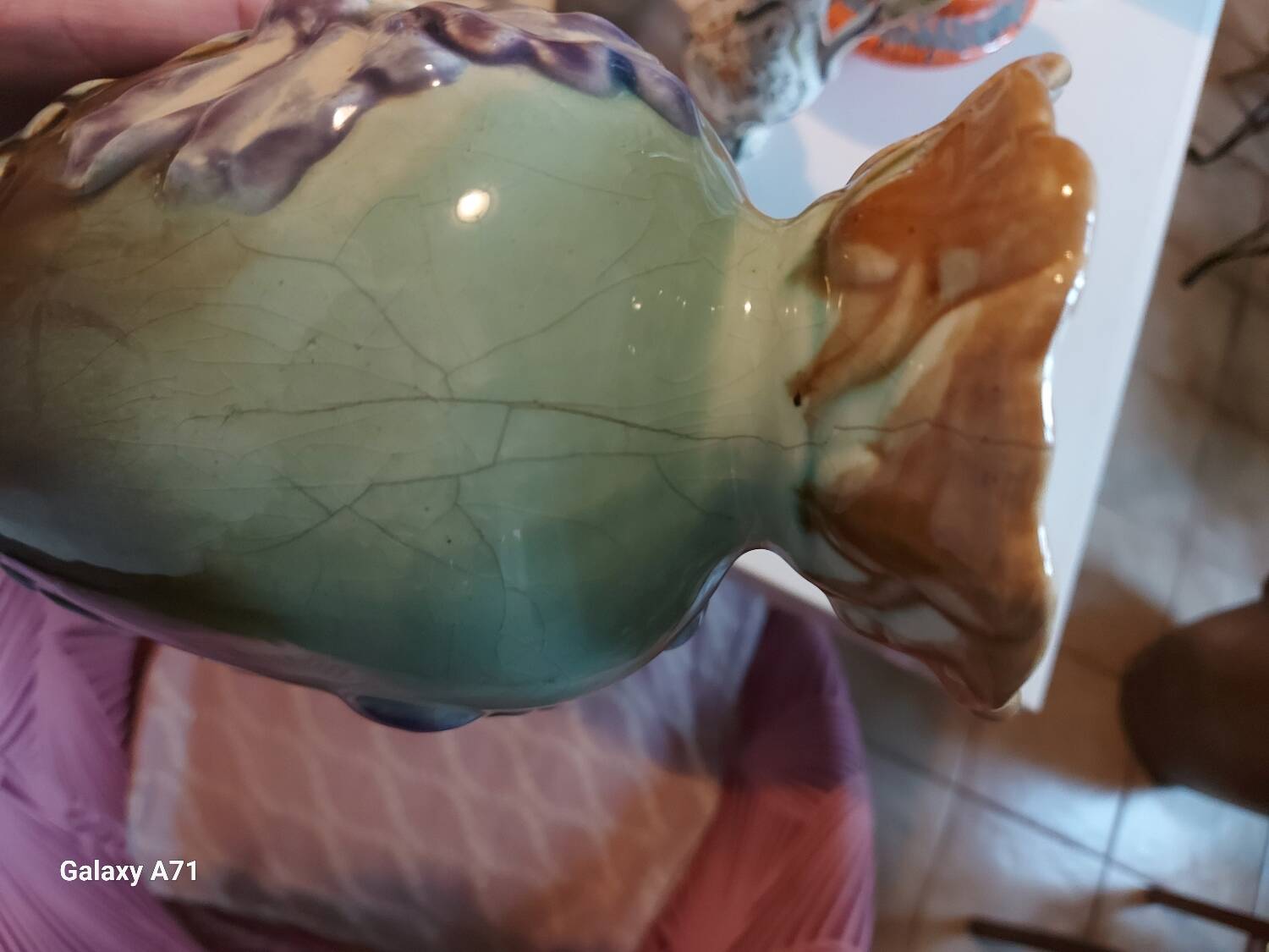 Antique iris flower vase in art deco style slip earthenware