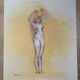 Signed sanguine pastel painting of a female portrait "the hairstyle"