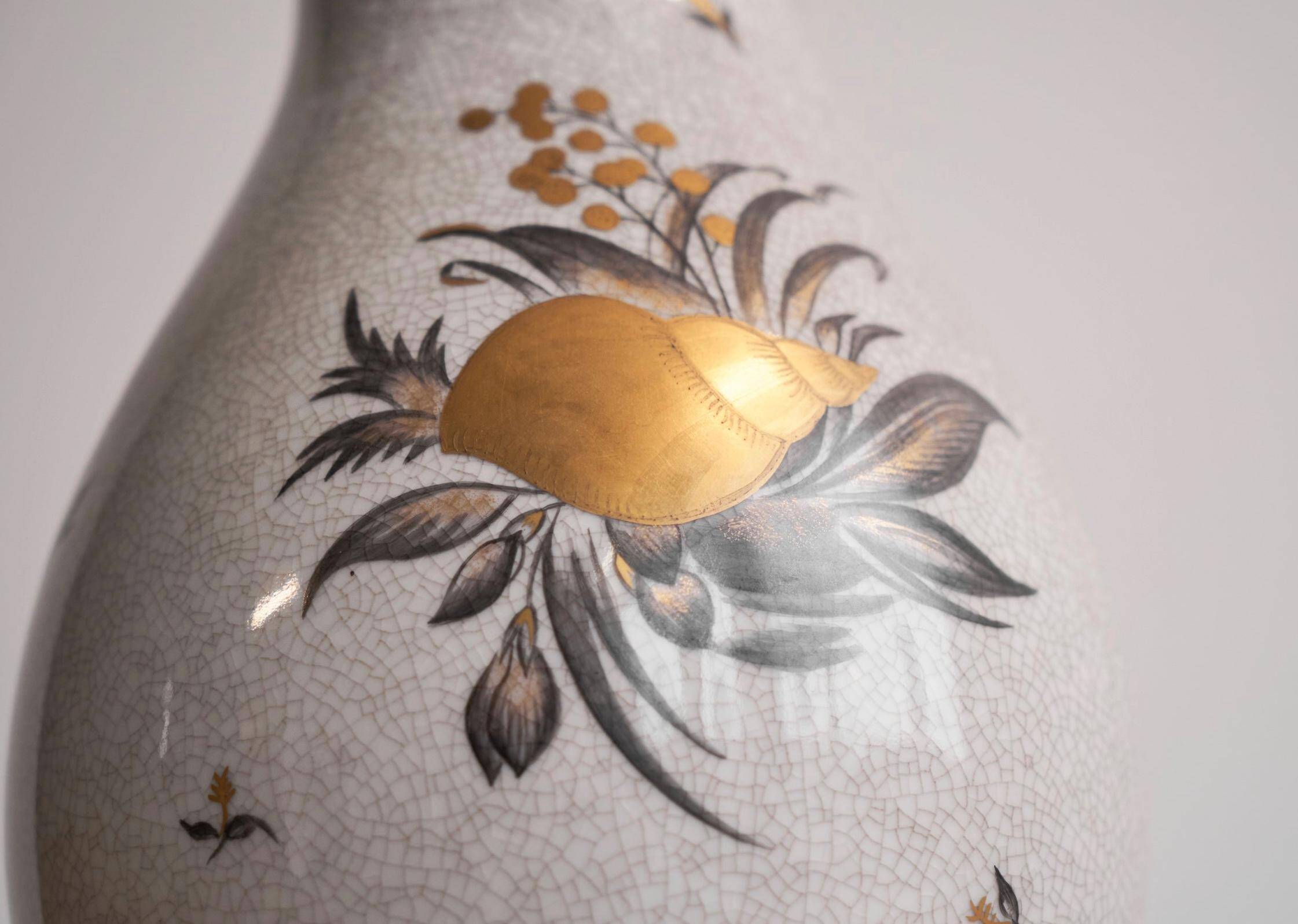 'Skaldyr' Vase Craquelé and Gold by Thorkild Olsen for Royal Copenhagen, 1930s