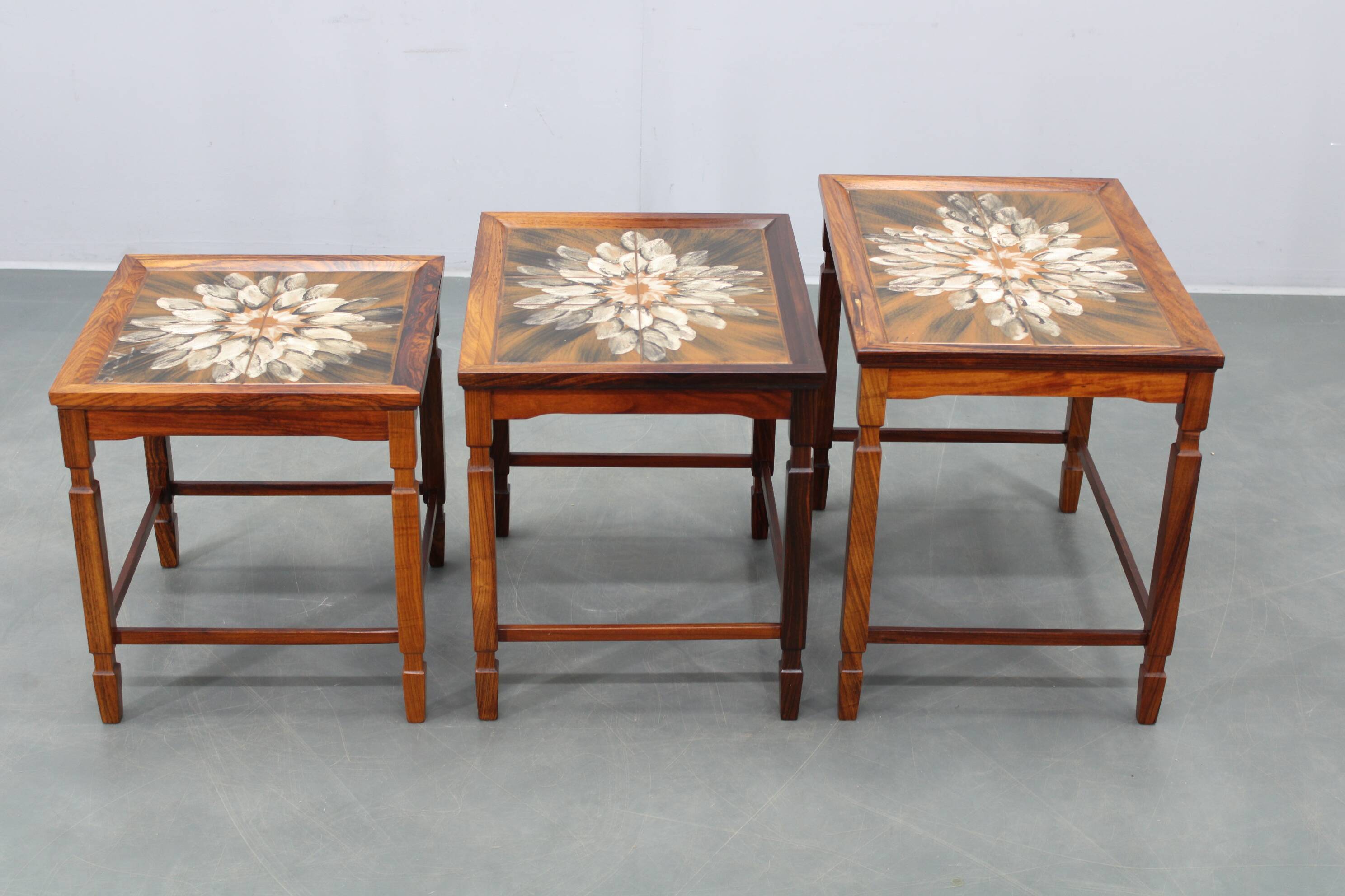 1960s Danish Mid Century Nesting Tables with Tile Tops