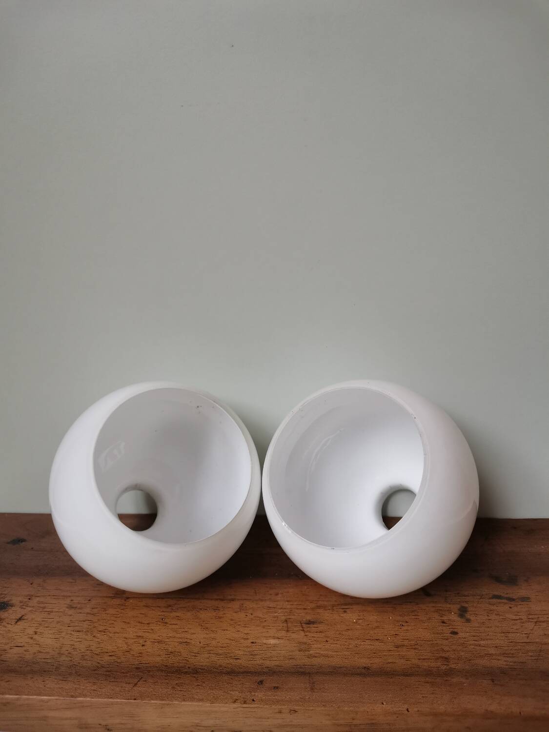 Set of 2 vintage white opaline lamp globe ball pendant lamp