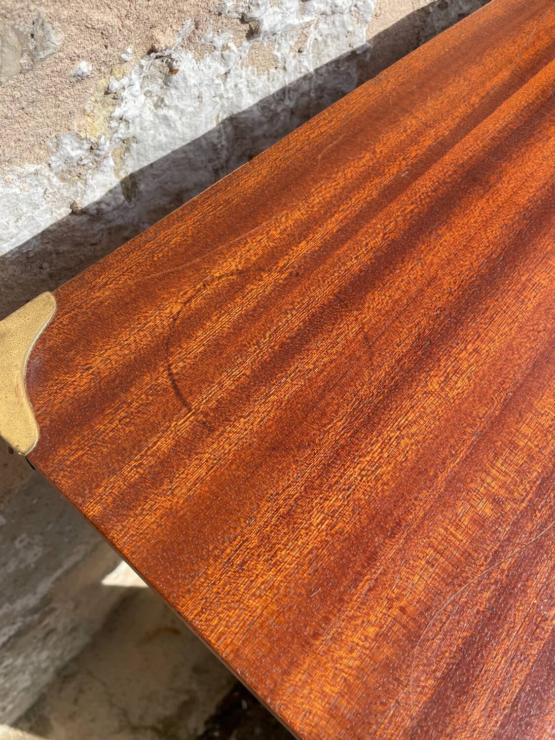 Wooden desk (boat style) with metal finishes