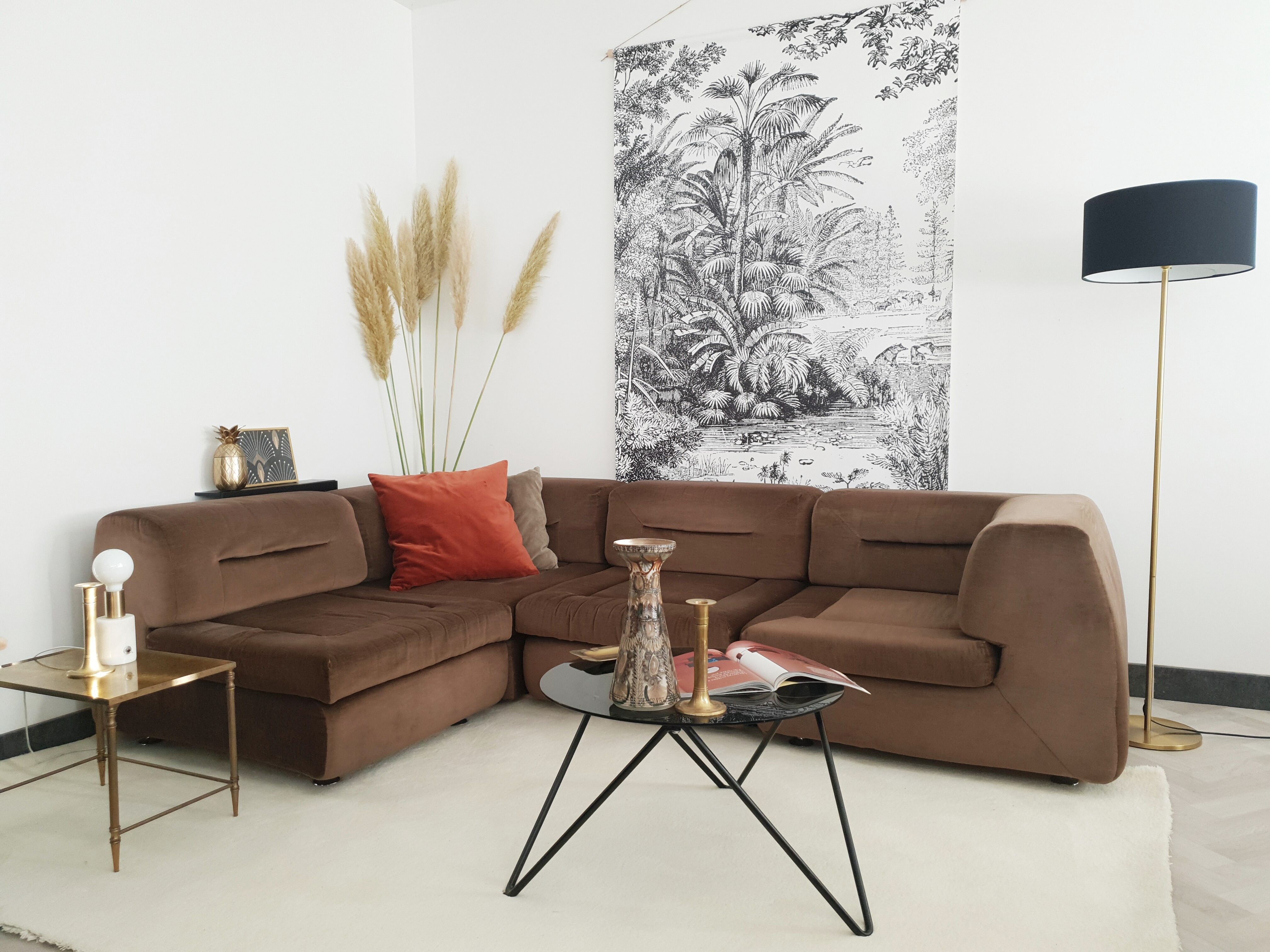 Vintage brown velvet sofa