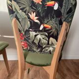 Chairs year 50/60, restored in green velvet and jungle parrot