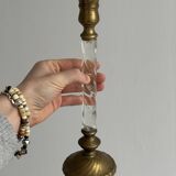 Pair of twisted metal and glass candlesticks