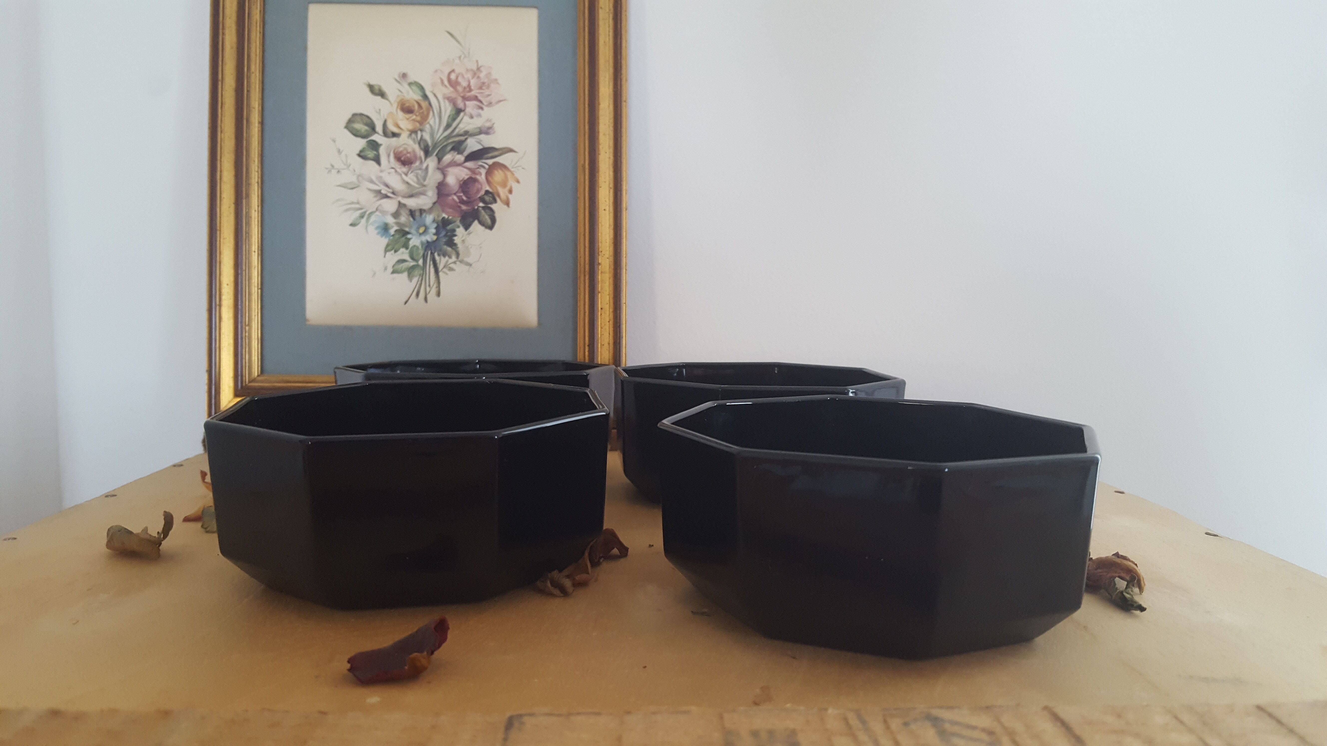 Vintage black Arcoroc ramekins