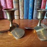 Paire de bougeoirs en laiton forme hélice vintage