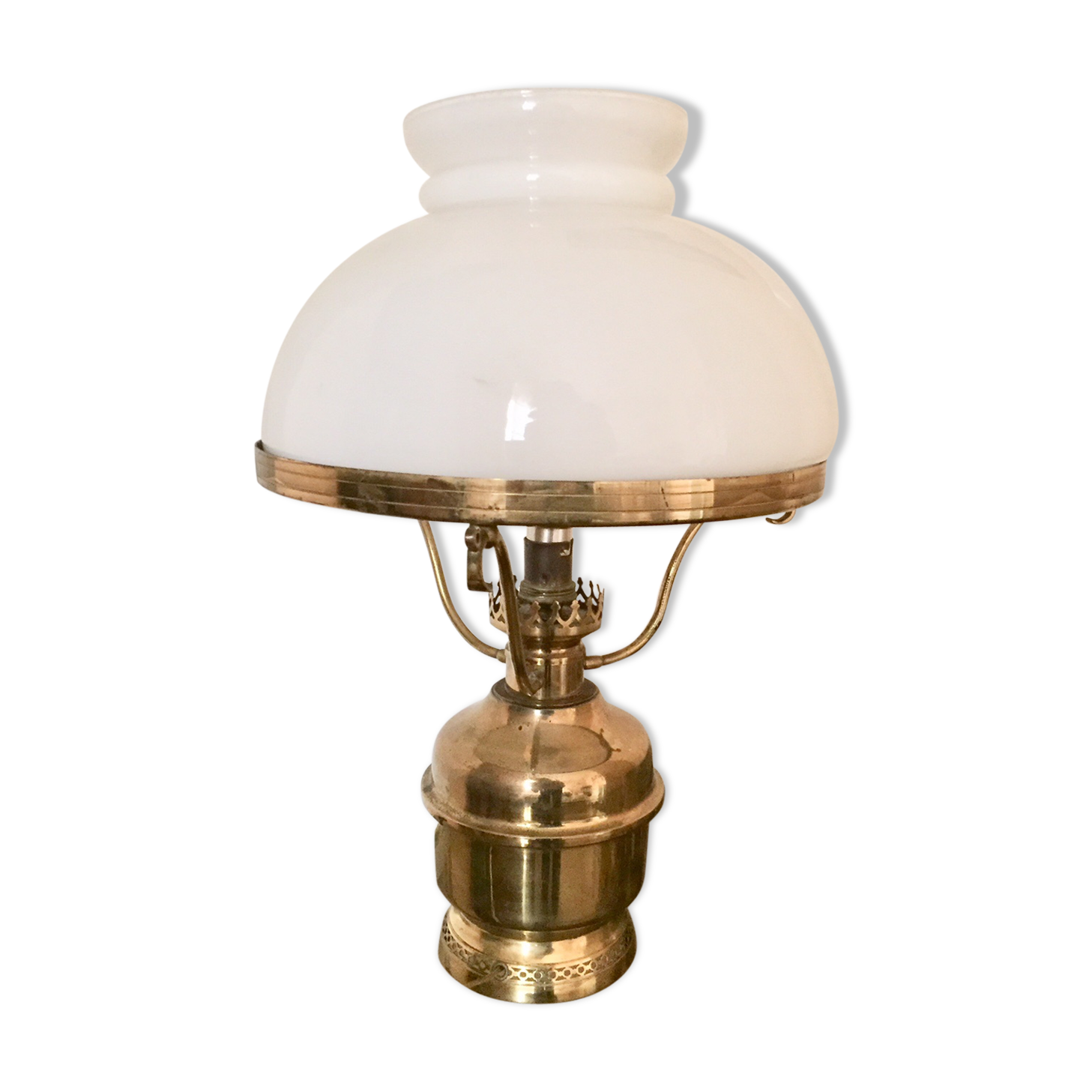 Brass gold and opaline table lamp