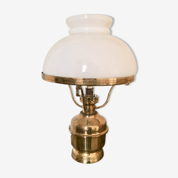 Brass gold and opaline table lamp