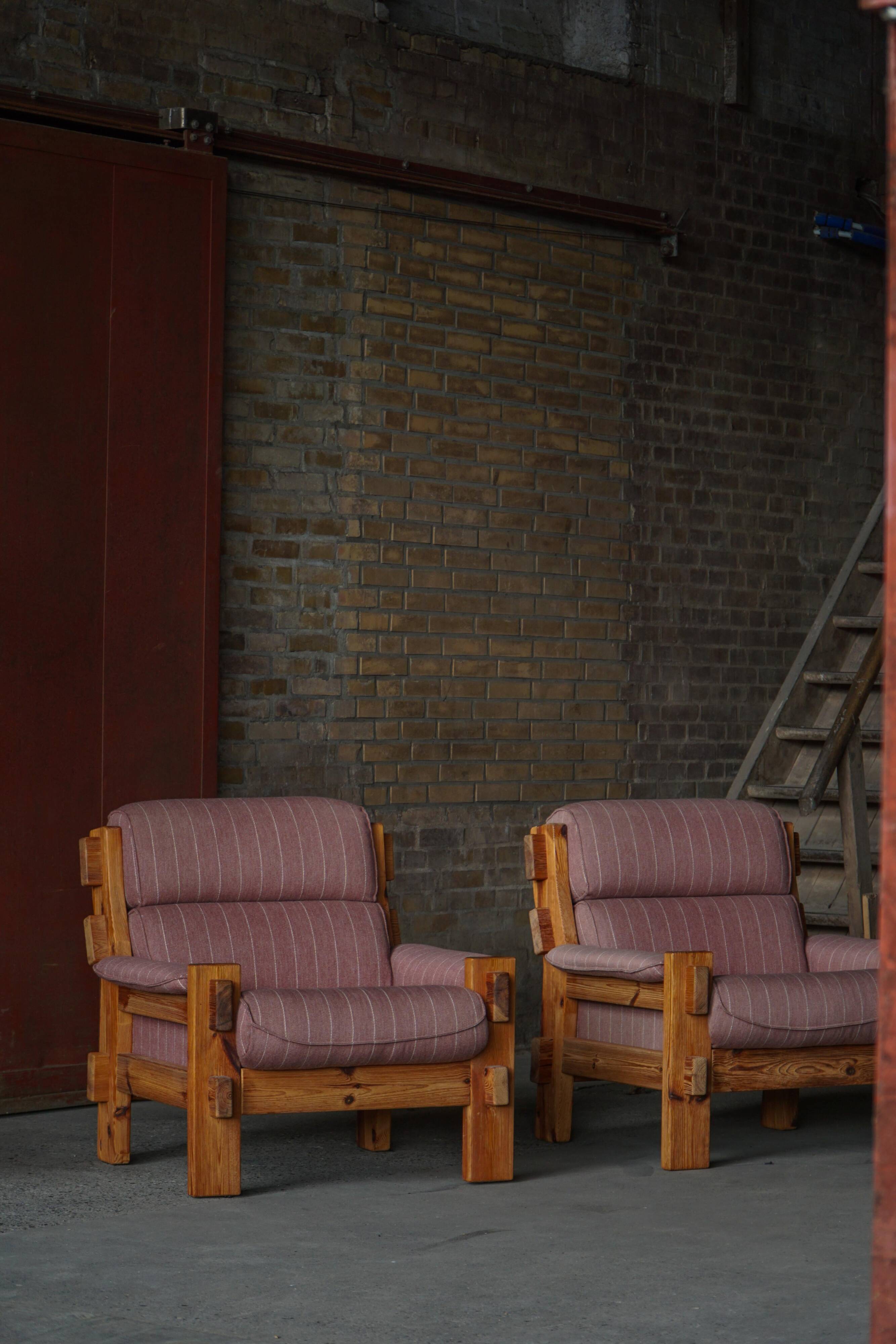 Danish Modern, a pair of pine and wool armchairs by Christian IV, 1970s.