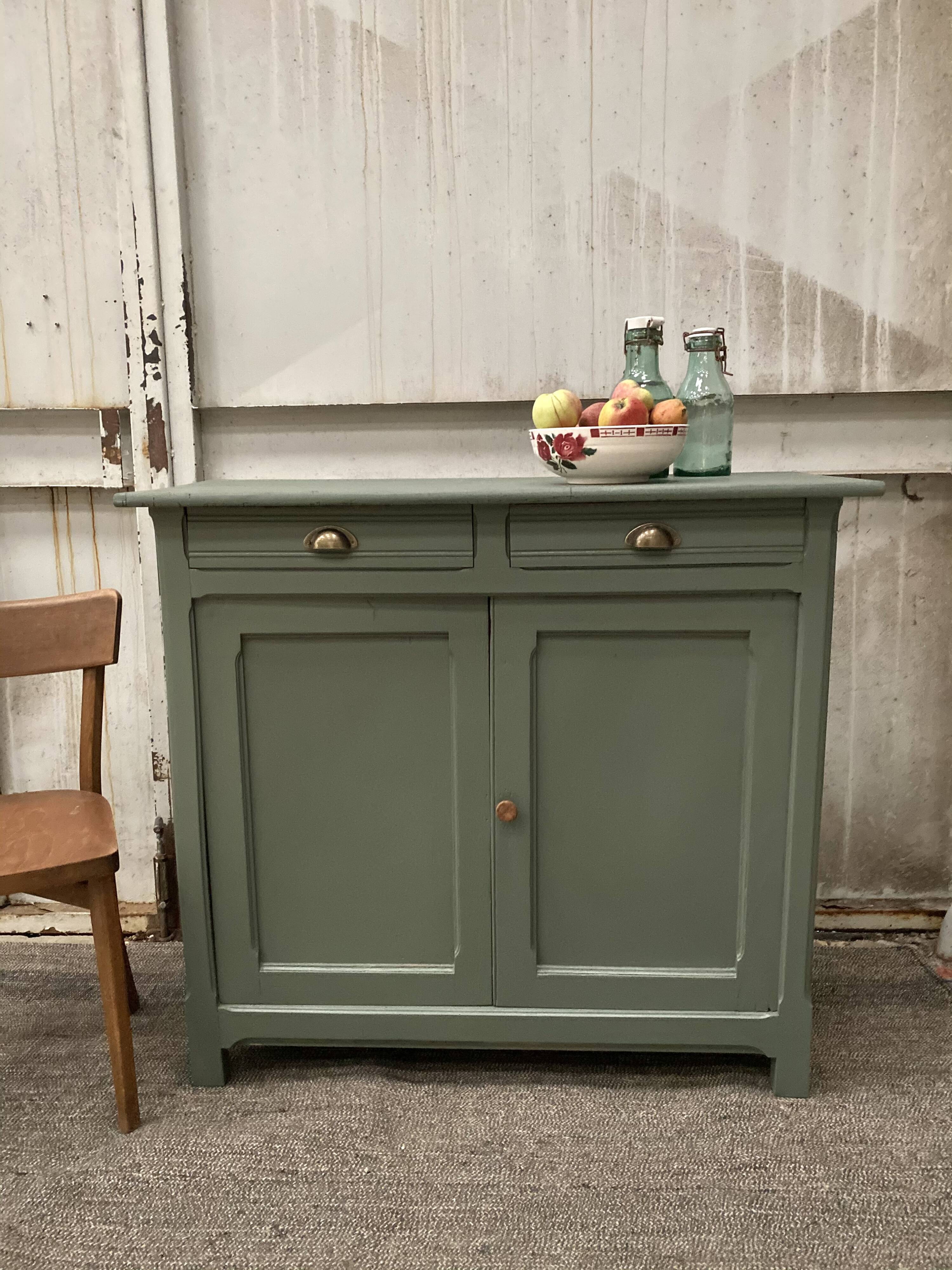 Renovated Parisian buffet in velvet khaki