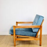 Wooden vintage armchair brown sea blue design by Z. Bączyk - light wood